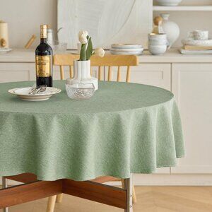 60-inch Sage Green Waterproof Faux Linen Round Tablecloth for Elegant Gatherings